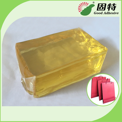 Yellow and semi-transparent PackagingBlock Synthetic polymer resin Hot Melt Glue For handbag making in bottom (backing).
